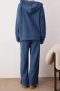 Blue WOVCOR Blue Hooded Button Placket Cotton Waffle Knit Wide Leg Loungewear Set, Image 3 of 3