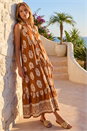 Tan Border Print Smock Maxi Dress, Image 1 of 4