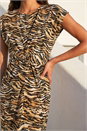 Tan Animal Print Twist Midi Dress, Image 4 of 4