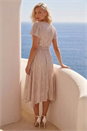 Light Pink Petite Shimmer Twist Front Midi Dress, Image 3 of 4