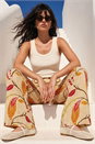 Orange Textured Leaf Print Metallic Trouser, Image 1 of 4