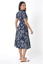 Navy  Paisley Print Textured Shirt Dress, Image 3 of 5
