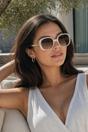Beige SVNX Beige Bold Round Oversized Sunglasses In Cream, Image 5 of 5