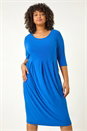 Royal Blue Curve Pocket Shift Midi Dress, Image 1 of 5