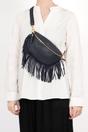 Navy Blue Fringed Half Moon Leather Crossbody Bag, Image 2 of 2