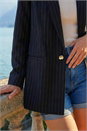 Black Pinstripe Revered Collar Blazer, Image 3 of 4