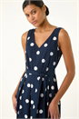 Navy  Polka Dot Belted Midi Dress, Image 4 of 5