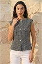 Black Textured Mock Button Top, Image 2 of 5