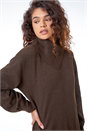 Chocolate Split Neck Ribbed Knit Dress, Image 4 of 5
