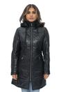 Black Womens Leather Quilted Parka Coat -Allen, Image 1 of 6