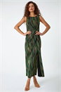 Green Metallic Animal Print Ruched Maxi Dress, Image 4 of 5