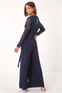 Navy  Sequin Lace V-Neck Stretch Jumpsuit, Image 3 of 5