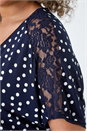 Navy  Curve Lace Shoulder Polka Dot Stretch T-Shirt, Image 5 of 5