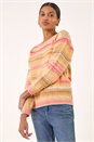 Beige Cable Stripe Knit Jumper , Image 4 of 5