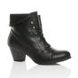 Black Mid Cuban Heel Pixie Lace Up Granny Ankle Boots, Image 1 of 8
