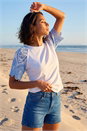 White Dusk Broderie Contrast Sleeve Top, Image 1 of 4
