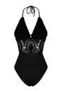 Black WOVCOR Black Halterneck Lace Detail Plunge Swimsuit, Image 3 of 4