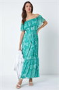 Teal Paisley Print Tiered Maxi Dress, Image 1 of 5