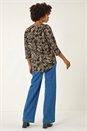 Black Paisley Puff Print Stretch Top, Image 3 of 5