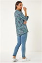 Blue V-Neck Pleat Front Jersey Top, Image 3 of 5