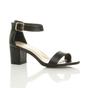 Black AJVANI Black Mid Block Heel Ankle Strap Sandals, Image 1 of 6