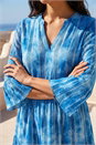 Blue Tie Dye Print Shimmer Smock Dress, Image 4 of 4