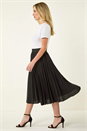 Black Petite Pleated Elastic Waist Midi Skirt, Image 2 of 5