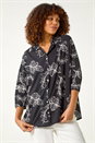Black Embroidered Floral Cotton Shirt, Image 7 of 7