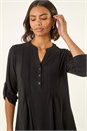Black Pintuck Button Stretch Top, Image 1 of 5