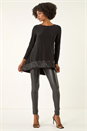Black Sequin Hem Stretch Tunic Top, Image 2 of 5