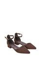 Brown XY LONDON Brown 'Jenny' Low Heel Flat Pointed Toe Ankle Strap Court Shoes, Image 5 of 6