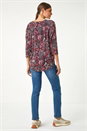 Red Textured Ditsy Floral Stretch Top, Image 3 of 5