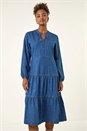 Denim Cotton Denim Tiered Midi Dress, Image 5 of 7
