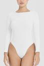 White Long Sleeve Sculpting Bodysuit Fit, Image 3 of 5