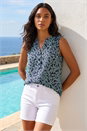 Teal Textured Leaf Print Stretch Top, Image 2 of 4
