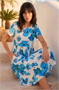 Blue Floral Smock Midi Dress, Image 2 of 4