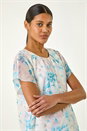 Blue Floral Print Bubble Hem Top, Image 4 of 5