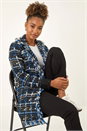 Navy Check Fringe Knit Cardigan, Image 1 of 5