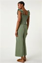 Khaki Cotton Linen Blend Frill Jumpsuit, Image 3 of 5