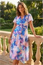 Blue Petite Twist Front Dobby Print Dress, Image 1 of 4