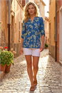 Denim Leaf Print Cotton Blouse, Image 2 of 4