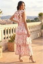 Light Pink Floral Border Print Frill Maxi Dress, Image 3 of 4