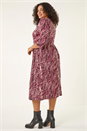 Red Curve Spot Print Stretch Midi Dress, Image 3 of 5