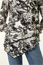 Black Flock Floral Asymmetric Hem Top, Image 5 of 5