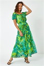 Lime Palm Print Chiffon Tiered Maxi Dress, Image 2 of 5