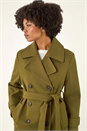 Olive Textured Premium Belted Smart Coat, Image 5 of 5