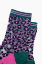 Multi Leopard Print Combed Cotton Sheer Pop Socks in Green/Pink, Image 2 of 4