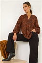 Rust Animal Print Buttoned Pinktuck Top, Image 1 of 5