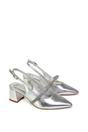 Silver XY LONDON Silver 'Sandie' Sling Back Strappy Pointed Toe Diamante Mid Block Heels, Image 4 of 4