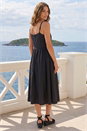 Black Petite Cotton Button Front Midi Dress, Image 3 of 4
